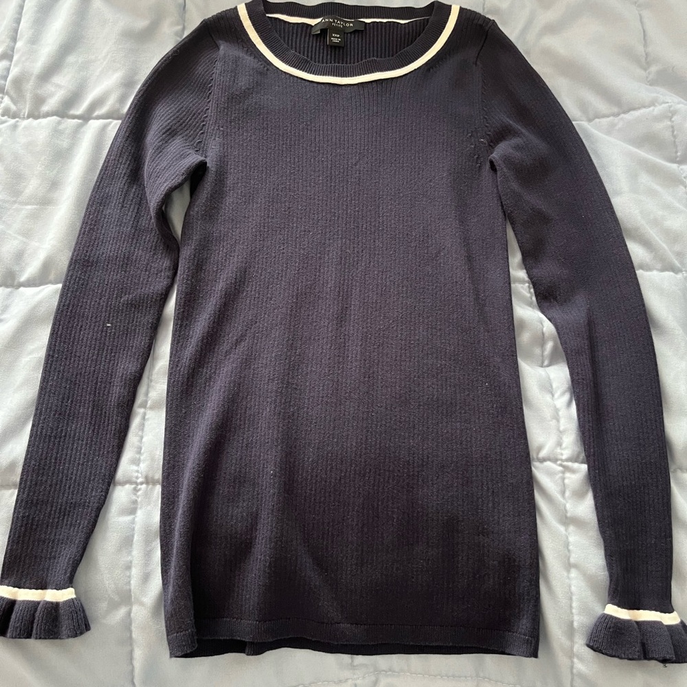 Ann Taylor Dark Blue White Long sleeve Top